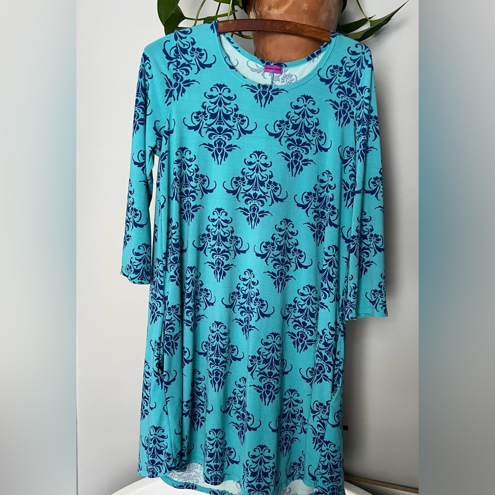 Mountain Mama blue shift dress pockets small/medium loose flowy